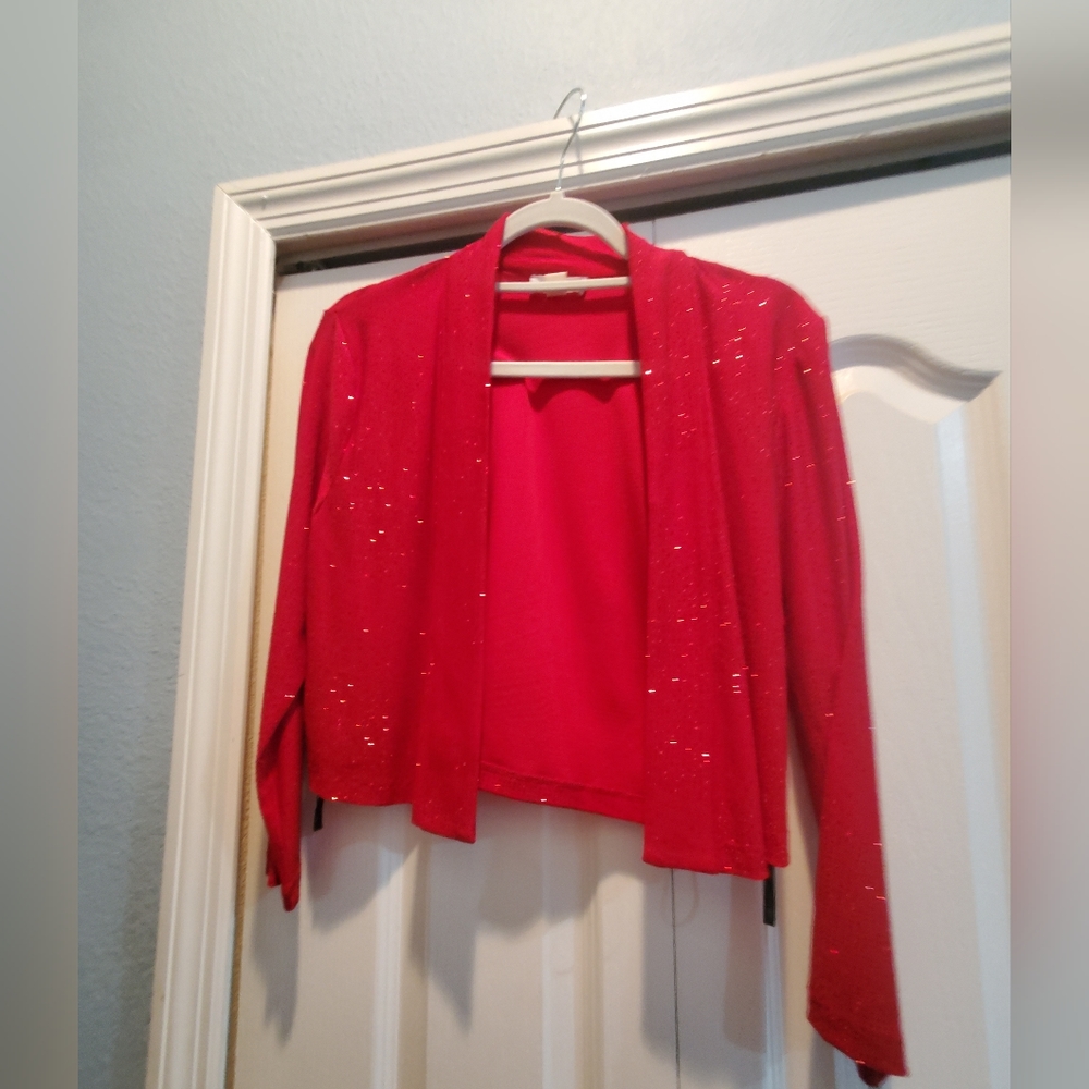 Calvin Klein women's red metallic shrug cardigan size Large